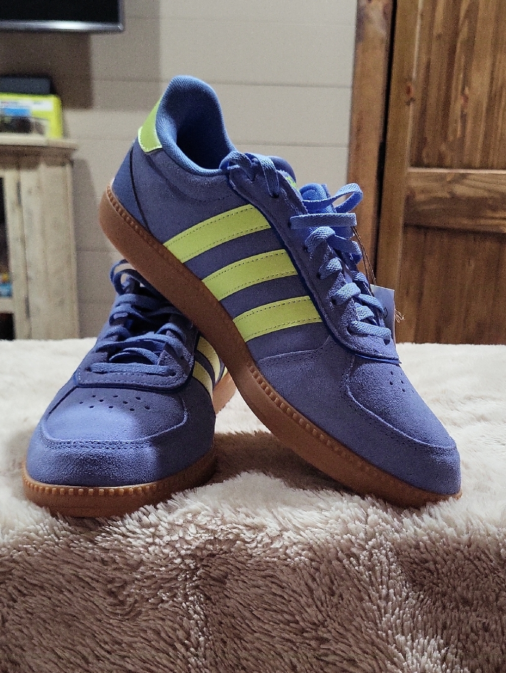 adidas Blue Suede Sneakers with Yellow Stripes - Picture 2 of 9